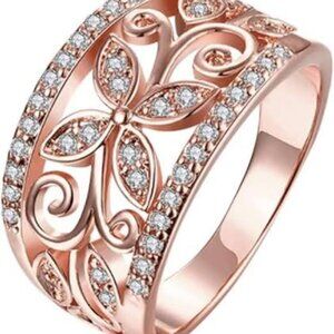 Ornate Rose Gold Filigree Lattice Statement Ring, Size 7